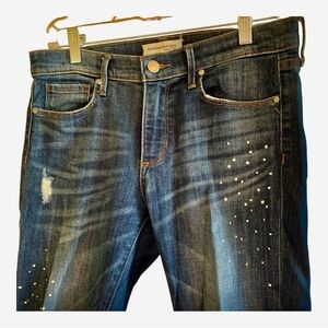 Banana Republic Denim Dark Blue Jeans 💙Paint Splatter‎ Whiskering Stretch